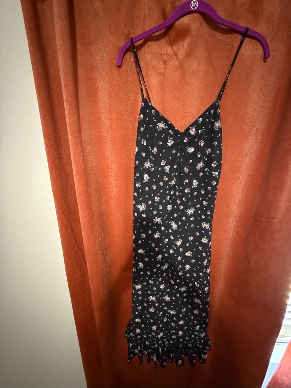 Ultra Flirt Black Floral Slip Dress with Ruffle Hem